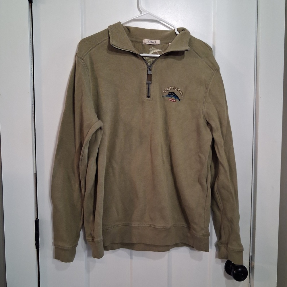 Tommy Bahama Pullover Mens S Green Quarter Zip Relax Marlin Coastal Preppy